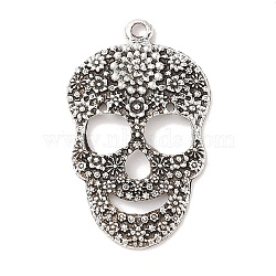 Day of the Dead Ornaments Tibetan Style Sugar Skull Pendants,  Cadmium Free & Nickel Free & Lead Free, for Halloween, Antique Silver, 49x31x5mm(X-TIBEP-22828-AS-NR)