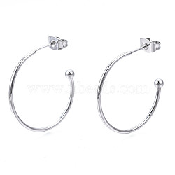 Brass Half Hoop Earrings, Stud Earring, Nickel Free, with Ear Nuts and 925 Sterling Silver Pins, Platinum, 26~30x25~28x3mm, Pin: 0.7mm(KK-R112-041B-P-NF)