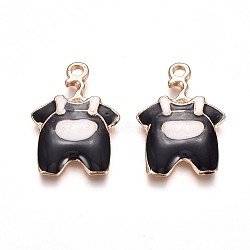 Light Gold Plated Alloy Enamel Pendants, Clothes, Black, 22.5x15.5x2.5mm, Hole: 1.5mm(PALLOY-TAC0011-11)