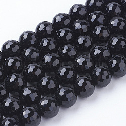 Natural Black Onyx Beads Strands, Faceted Round, Black, 10mm, Hole: 1mm, 39pcs/strand, 15.3 inch(X-G-E145-10mm-3B)
