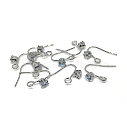 Brass Earring Hooks, Ear Wire, with Clear Cubic Zirconia & Horizontal Loops, Platinum, 14.3x13mm, Pin: 1mm(FIND-SZC0013-377)