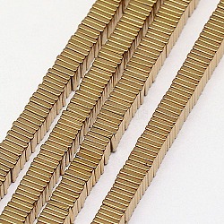 Electroplate Non-magnetic Synthetic Hematite Heishi Beads Strands, Thin Slice Flat Square Beads, Grade A, Golden Plated, 4x4x1mm, Hole: 1mm, about 400pcs/strand, 16 inch(G-J171A-4x4mm-06)