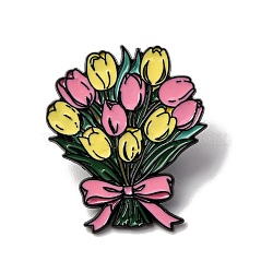Tulip Flower Enamel Pins, Alloy Lapel Pin Backs for Backpack Clothes, Colorful, 30x25.5mm(JEWB-P050-03D-EB)
