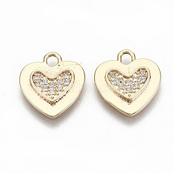 Brass Micro Pave Clear Cubic Zirconia Charms, Nickel Free, Heart, Real 18K Gold Plated, 12.5x11.5x2mm, Hole: 1.8mm(KK-T062-33G-NF)