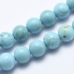 Natural Howlite Beads Strands, Dyed & Heated, Round, Cyan, 4mm, Hole: 1mm, about 95pcs/strand, 15.7 inch(40cm)(X-G-K244-02-4mm-01)