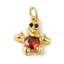 Brass Micro Pave Red Cubic Zirconia Pendants, Real 18K Gold Plated, 13.5x12x3.5mm, Hole: 3.2mm(KK-R162-020D-G)