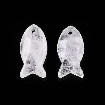 Natural Quartz Crystal Pendants, Rock Crystal Fish Charms, 23.5~24.5x12x5~6mm, Hole: 2mm