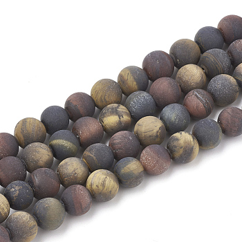 Natural Tiger Eye Beads Strands, Frosted, Grade AB+, Round, 10mm, Hole: 1.2mm, about 37~40pcs/strand, 14.9~15.1 inch(38~38.5cm)