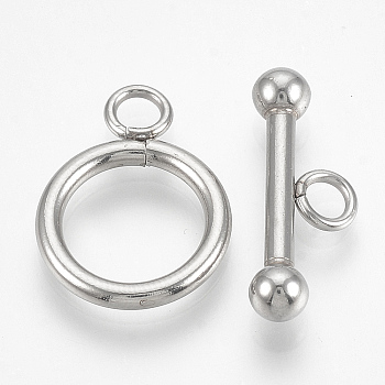 Non-Tarnish 201 Stainless Steel Toggle Clasps, Ring, Stainless Steel Color, Ring: 19x14x2mm, Hole: 3mm, Bar: 21x8x4.5mm, Hole: 3mm