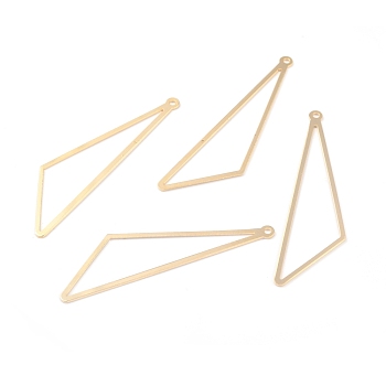 Brass Pendants, Long-Lasting Plated, Obtuse Triangle, Real 24K Gold Plated, 57x15x1mm, Hole: 1.6mm