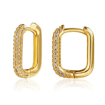 Cubic Zirconia Rectangle Hoop Earrings, Brass Jewelry for Women, Golden, 17x14x2.8mm