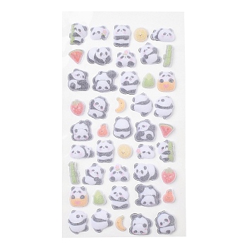 3D Puffy Resin Picture Stickers, Flocking Cartoon Stickers, Panda, 11~17x6.5~19.5x3.5~5.5mm