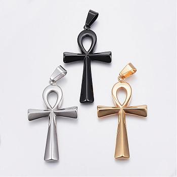 304 Stainless Steel Big Pendants, Ankh Cross, Easter, Mixed Color, 64x36x4.5mm, Hole: 6.5mm