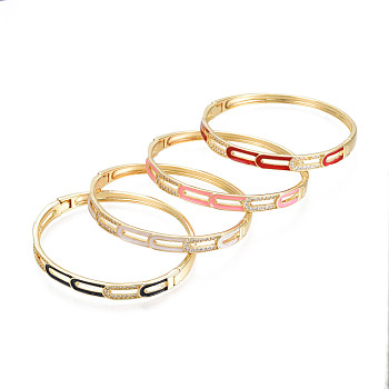 Clear Cubic Zirconia Oval Wrap Hinged Bangle with Enamel, Real 18K Gold Plated Brass Jewelry for Women, Mixed Color, Inner Diameter: 2-1/8x2-3/8 inch(5.4x60cm)