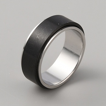 304 Stainless Steel Plain Rotating Finger Ring, Fidge Spinner Ring for Stress Anxiety Relief, Electrophoresis Black & Stainless Steel Color, Inner Diameter: 19mm