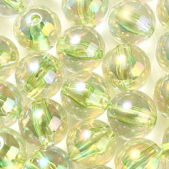 UV Plating Transparent Rainbow Iridescent Acrylic Beads, Round, Lawn Green, 16x15.5mm, Hole: 3mm