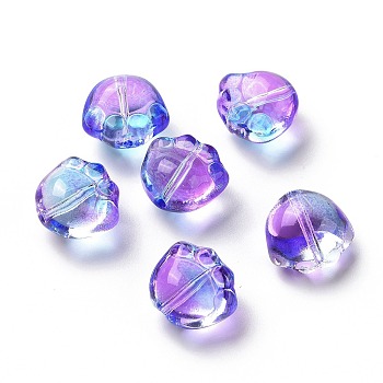Transparent Spray Painted Glass Beads, Cat Paw Print, Blue Violet, 11x12x8.5mm, Hole: 1.2mm