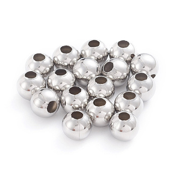 304 Stainless Steel Beads, Hollow Round, Stainless Steel Color, 8x7.5mm, Hole: 2.5~3mm, 200pcs/bag