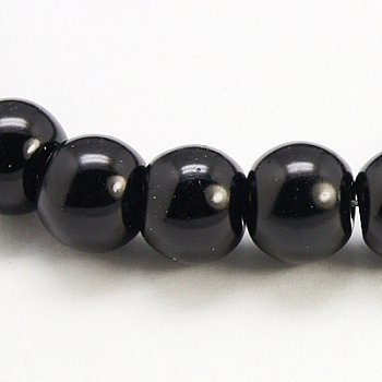 Glass Pearl Beads Strands, Pearlized, Round, Black, Size: about 3~4mm in diameter, hole: 1mm, about 220~230pcs/str