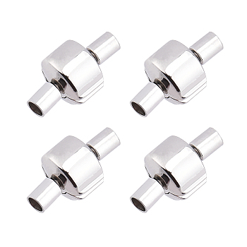4Pcs 304 Stainless Steel European Clasps with Cord Ends, Column, Stainless Steel Color, 18x10mm, Hole: 3mm