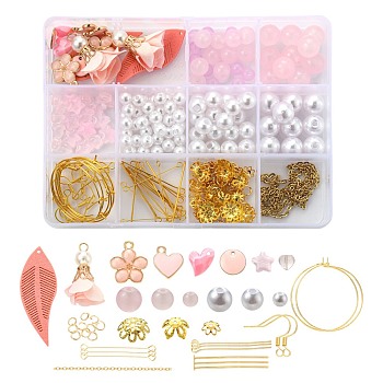 DIY Earring Making Kits, Including Faux Suede & Iron & Acrylic & Alloy Enamel & Brass Pendants, Glass & ABS Plastic Beads, Brass Earring Hooks & Rings, Iron Pins & Bead Caps, 304 Stainless Steel Jump Rings & Cable Chains, Mixed Color, Beads: 90pcs/box