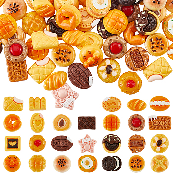 80Pcs 4 Styles Opaque Resin Imitation Food Decoden Cabochons, Bread/Cookies/Food Mixed Shapes, Mixed Color, 15~23.5x12~20x6.5~13.5mm, 20pcs/style