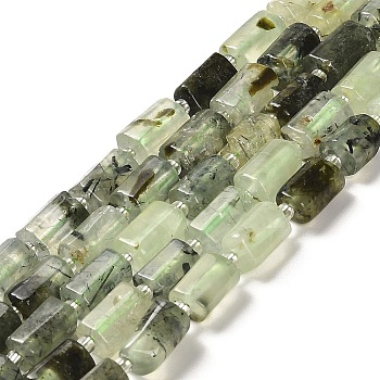 Natural Prehnite Beads Strands, with Seed Beads, Faceted, Column, 8.5~11x5.5~6.5mm, Hole: 1mm, about 14~15pcs/strand, 7.48''(19cm)