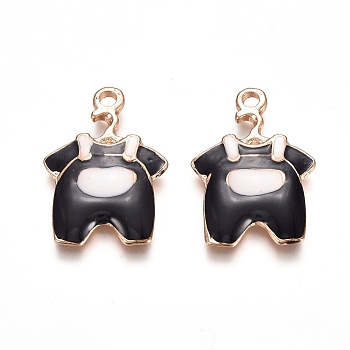 Light Gold Plated Alloy Enamel Pendants, Clothes, Black, 22.5x15.5x2.5mm, Hole: 1.5mm