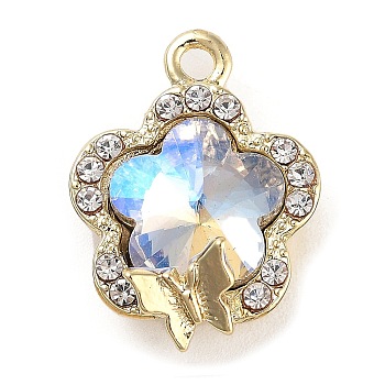 Alloy Glass Rhinestone Pendants, with Resin Pearl, Golden, Colorful, Flower, 19x14.5x7.5mm, Hole: 1.6mm