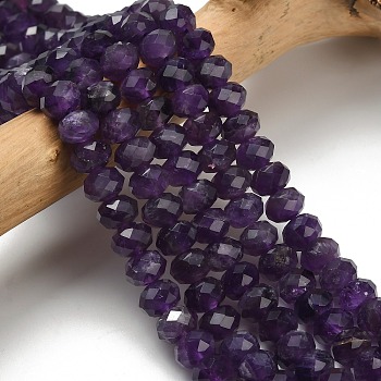 Natural Amethyst Beads Strands, Faceted, Rondelle, 8x5.5mm, Hole: 1.2mm, about 69pcs/strand, 15.16''(38.5cm)