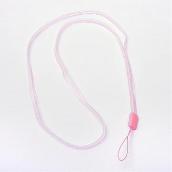 Rubber Lanyard Straps, with Plastic Findings, Pearl Pink, 15.3 inch