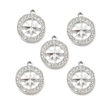 Alloy Rhinestone Pendants, Platinum Tone Hollow Out Flat Round with Star Charms, Crystal, 21x17x3mm, Hole: 2.2mm