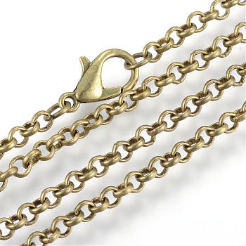 Iron Rolo Chains Necklace Making, with Lobster Clasps, Soldered, Antique Bronze, 23.6 inch(60cm)