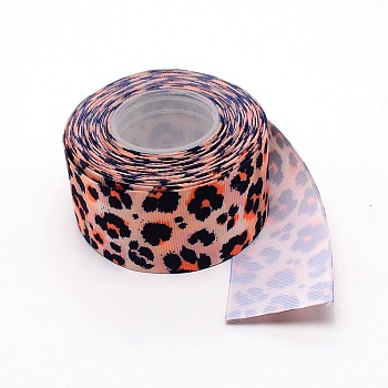 Polyester Ribbon, Leopard Print Theme Pattern, for Gift Wrapping, Floral Bows Crafts Decoration, Coral, 1-1/2 inch(38mm), about 10yards/roll