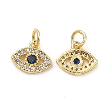 Brass Micro Pave Cubic Zirconia Charms, with Jump Ring, Evil Eye Charm, Golden, 9x10.5x2mm, Hole: 3.3mm