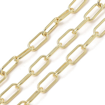 Rack Plating Oval Brass Curb Chains, Unwelded, with Spool, Long-Lasting Plated, Cadmium Free & Lead Free, Real 18K Gold Plated, 17x7.5x1.5mm