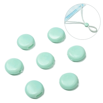PVC Plastic Cord Lock for Mouth Cover, Anti Slip Cord Buckles, Rope Adjuster, Flat Round, Aquamarine, 10x4mm, Hole: 1.6mm and 1.6x4mm