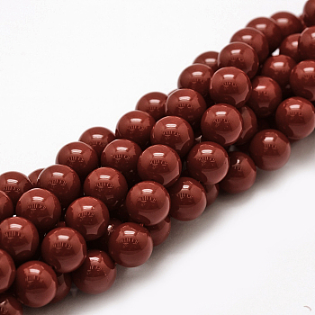 Shell Pearl Beads Strands, Grade A, Round, Dark Red, 14mm, Hole: 1mm, about 28~29pcs/strand, 16 inch