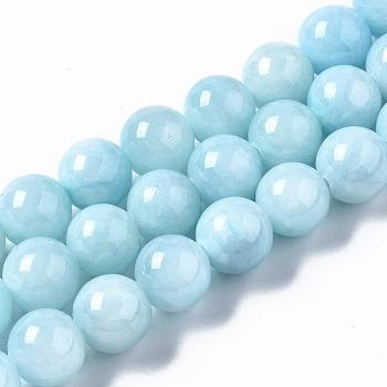 Natural Dyed Yellow Jade Gemstone Bead Strands, Round, Pale Turquoise, 10mm, Hole: 1mm, about 40pcs/strand, 15.7 inch