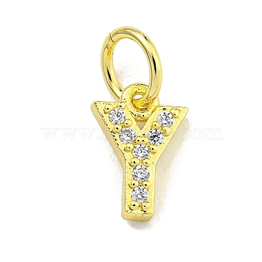 Real 18K Gold Plated Clear Letter Y Brass+Cubic Zirconia Charms