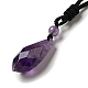 Cone Natural Amethyst Pendant Necklace with Nylon Rope for Women(G-H286-08B)-3