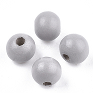 Painted Natural Wood Beads, Round, Light Grey, 10x8.5~9mm, Hole: 2~3mm(WOOD-S049-05H)