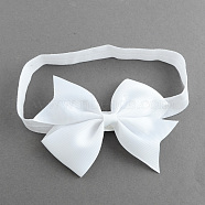 Elastic Baby Headbands, Bows for Girls, Cloth, White, 110mm(OHAR-R160-09)