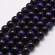 Natural Tiger Eye Bead Strands, Round, Dyed & Heated, Indigo, 12mm, Hole: 1.4mm, about 33pcs/strand, 14.9 inch~15.5 inch(G-P230-08-D-12mm)