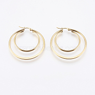 201 Stainless Steel Hoop Earrings, with 304 Stainless Steel Pin, Double Ring, 12 Gauge, Golden, 45x44x2mm, Pin: 0.7x1mm(X-EJEW-I213-B-02G)