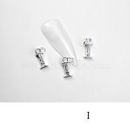 Alloy Rhinestone Cabochons, Nail Art Decoration Accessories, with Jump Ring, Letter, Platinum, Letter.I, 11~14x5~12mm(MRMJ-T056-93P-I)
