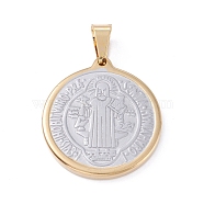 Vacuum Plating 304 Stainless Steel Pendants, Flat Round with Saint Benedict Medal, Golden & Stainless Steel Color, 31x28x3mm, Hole: 8x4.5mm(STAS-A053-24C-PG)