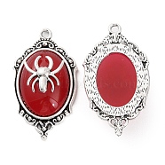 Halloween Alloy Oval Pendants, Spider Charms with Resin, Antique Silver, Red, 42.5x23.5x10mm, Hole: 2.2mm(FIND-C032-02AS-02)