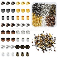 1200Pcs 15 Styles Iron and Brass Crimp Beads, Mixed Color, 1.5~4x1.5~3mm, Hole: 1.5~2.5mm, 80pcs/style(FIND-YW0004-74)