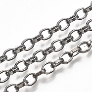 Iron Cable Chains, Unwelded, with Spool, Flat Oval, Gunmetal, 5.5x4.3x1.2mm, about 164.04 Feet(50m)/roll(CH-T001-02B)